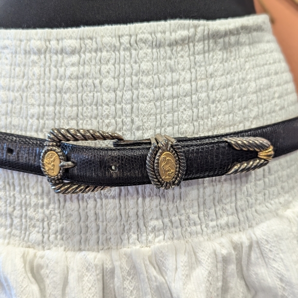 Vintage 90s Brighton Museum Belt XL Black Whimsigoth Coin Bohemian Leather - Picture 2 of 16